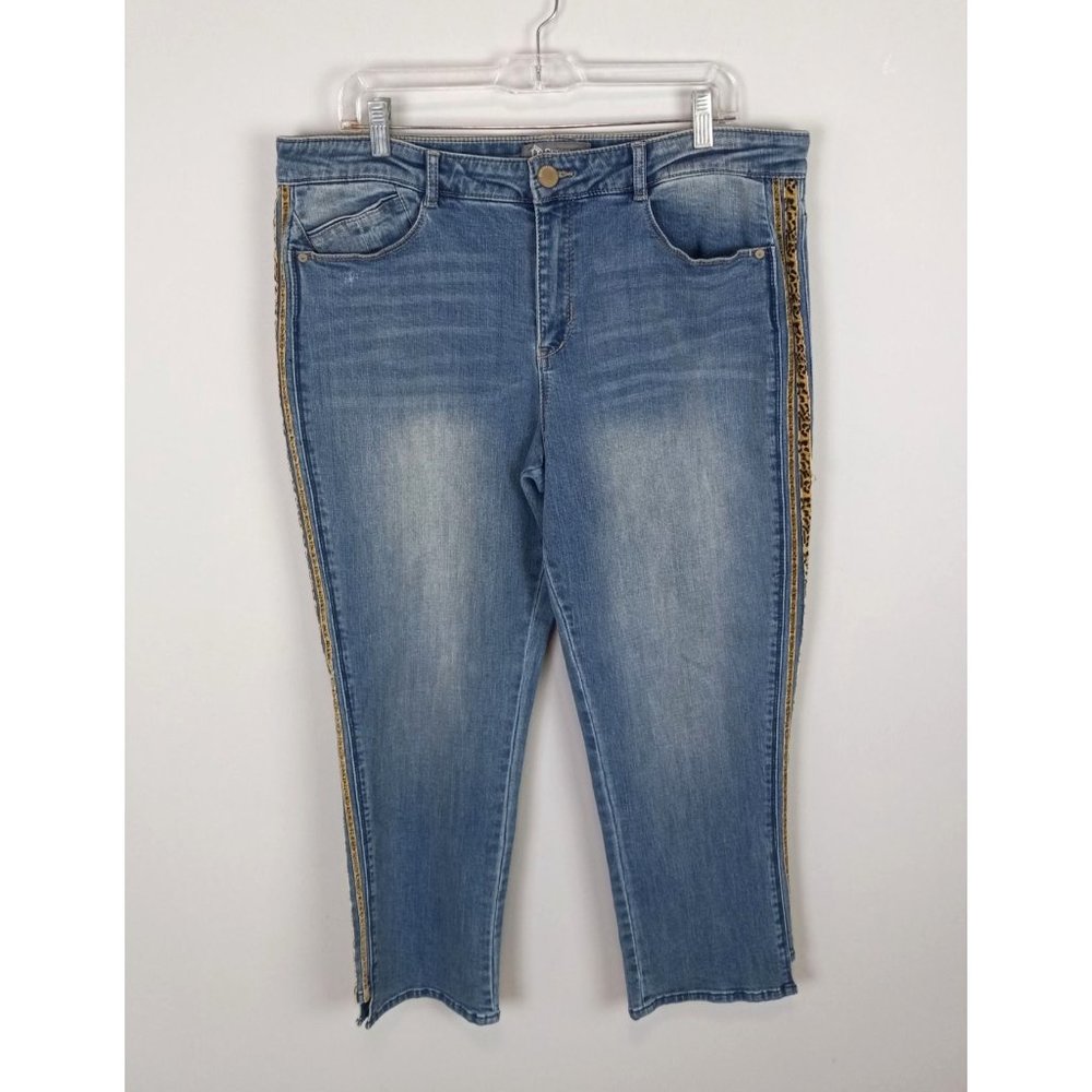 Democracy Skinny Jeans With Leopard Print Tuxedo Stripe Size 16